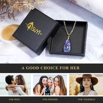 Suyi Stone Necklace for Women Teardrop Colorful Pendant Necklaces - color: Blue Gold 2