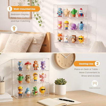 Acrylic Display Case, 3 Tier Clear Dustproof Cabinet Box with Magnetic Door, Wall Mounted or Desktop Organizer for Collectibles, Figures, Crystals, Mini Toys, Jewelry