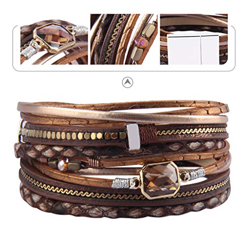 GelConnie Leather Wrap Bracelet Boho Cuff Bracelets Crystal Leather Bracelet Magnetic Multi Strand Bracelets Bohemian Bracelet Leather Wristbands Bangle Jewelry for Women Teen Wife Mother - color: Wrap leather bracelet