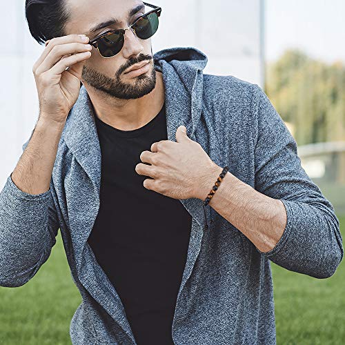 M MOOHAM Mens Bracelet - Beaded Natural Stone 8mm Tiger Eye Matte Agate Lava Rock Bracelets for Men Teen Boys Grandpa Dad Birthday Gifts Jewelry - style: Lava Rock Tiger Eye Bracelet