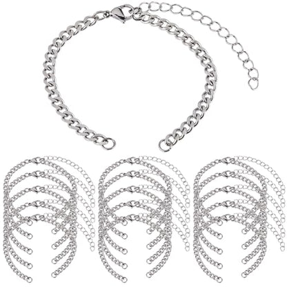 SUNNYCLUE 1 Box 16Pcs Stainless Steel Bracelet Chains Adjustable Slider Chain Bracelets Bulk with Lobster Clasp Metal Silver Extension Links for Jewelry Making FindingsDIY Women Men Crafts