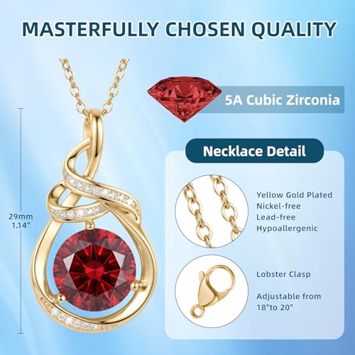 Teardrop Birthstone Necklace for Women 14K Gold/White Gold Elegant Ribbon Pendent Anniversary Love Birthday Gifts for Mom Women, 18"+2" Inches - color: Gold-01-Jan Birthstone
