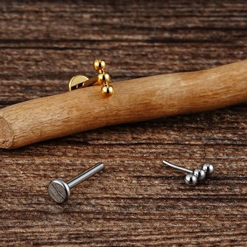 1PC ASTM F136 Titanium Mini Threadless Flat Back Stud 18G 6mm 8mm for Conch Helix Flat Tragus Labret - color: Linear Cluster - Gold
