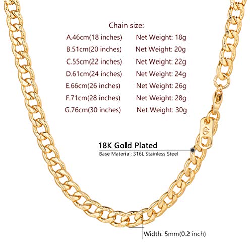 Men Cuban Chain Necklace for Men Stainless Steel 5mm Link Chain Women Dainty Necklace Gold/Silver/Black Plated Statement Jewelry 18/20/22/24/26/28/30 Inch - color: 5mm-Gold Cuban Chain, size: Length 18 Inch