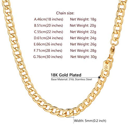 Men Cuban Chain Necklace for Men Stainless Steel 5mm Link Chain Women Dainty Necklace Gold/Silver/Black Plated Statement Jewelry 18/20/22/24/26/28/30 Inch - color: 5mm-Gold Cuban Chain, size: Length 18 Inch
