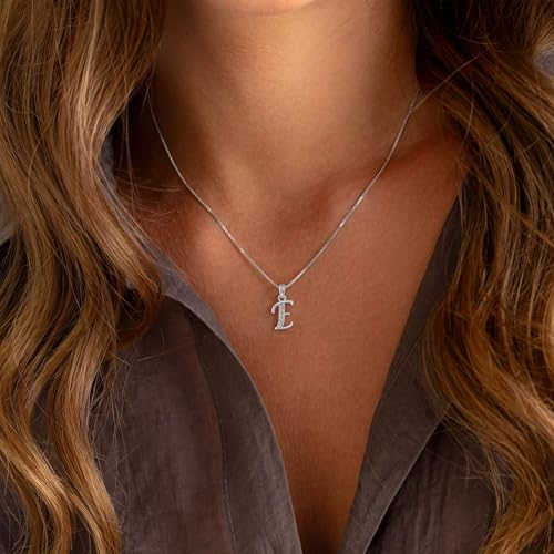 Initial Necklace for Women, 14K Gold Silver Plated Box Chain Letter Pendant, Trendy Name Necklace, Dainty Personalized Charm Jewelry Gift for Her - color: Silver, style: E