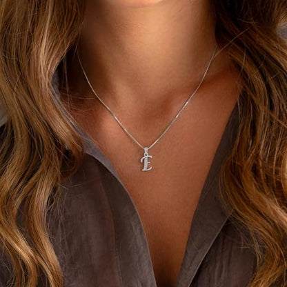 Initial Necklace for Women, 14K Gold Silver Plated Box Chain Letter Pendant, Trendy Name Necklace, Dainty Personalized Charm Jewelry Gift for Her - color: Silver, style: E
