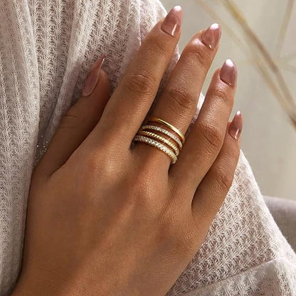 Florideco Stackable Rings for Women 14K Gold Plated Stackable Thin Ring Minimalist Non Tarnish Cubic Zirconia Band Rings Dainty Trendy Statement Stacking Ring Set Size 5-10