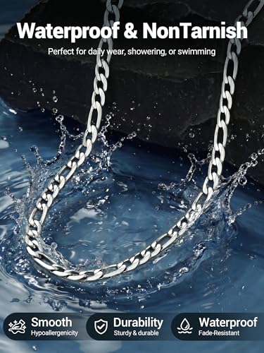 PROSTEEL Stainless Steel Figaro Link Chain Necklace for Men Women | 18K Gold Plated/Black/Silver,4/6/9/13mm Width,Sweat-proof and Fade-resistant Diamond Cut Chain with Sturdy Clasp,18"-30" - color: Silver, size: 20 inches, style: 6mm Width