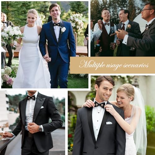 QCWQYML Black Bow Ties for Men Pre-Tied Mens Bow Tie Classic Crystal Brooch Chain Bowtie Adjustable Bowties Tuxedo Party - color: (Gold)-black