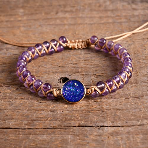 YGLINE Stone Bead Yoga Meditation Bracelet Healing Crystal Double Layer Natural Gemstone Beaded Relax Anxiety Bracelets for Women Men - color: purple