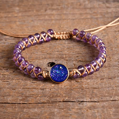 YGLINE Stone Bead Yoga Meditation Bracelet Healing Crystal Double Layer Natural Gemstone Beaded Relax Anxiety Bracelets for Women Men - color: purple