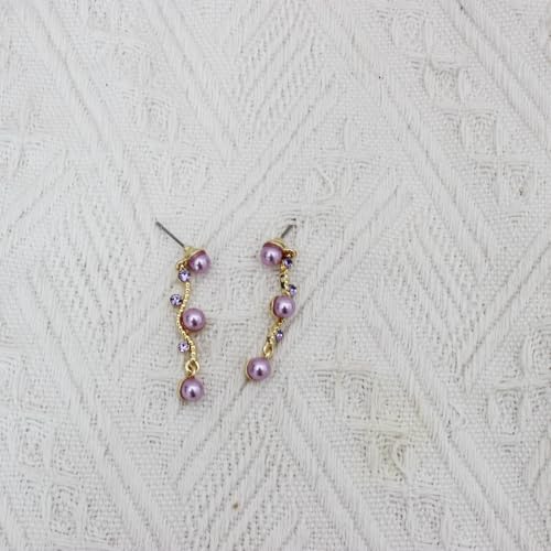 Bridal Pearl Choker Necklace Earrings Bracelet Wedding Crystal Jewelry Set for Women Brides Bridesmaid Prom - color: Violet-Gold Plated
