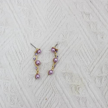 Bridal Pearl Choker Necklace Earrings Bracelet Wedding Crystal Jewelry Set for Women Brides Bridesmaid Prom - color: Violet-Gold Plated