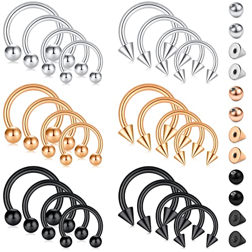 D.Bella 16G 14G Horseshoe Rings Surgical Steel Nose Septum Horseshoe Hoop Earring Eyebrow Tragus Lip Rings Daith Helix Piercing Jewelry for Women Men 6-12mm Smily Piercing Jewelry - color: 14g-silver-rose gold-black