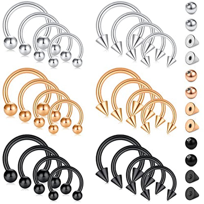 D.Bella 16G 14G Horseshoe Rings Surgical Steel Nose Septum Horseshoe Hoop Earring Eyebrow Tragus Lip Rings Daith Helix Piercing Jewelry for Women Men 6-12mm Smily Piercing Jewelry - color: 16g-silver-rose gold-black