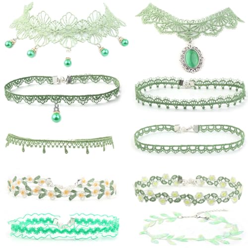 Pink Lace Choker Necklace Set, 10 Pieces - color: Green