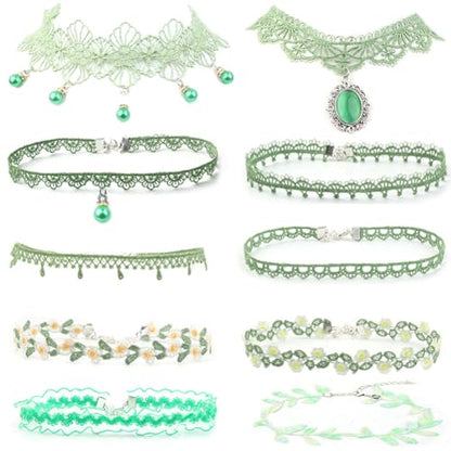 Pink Lace Choker Necklace Set, 10 Pieces - color: Green