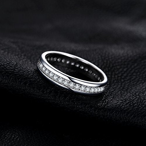 JewelryPalace Cubic Zirconia Eternity Wedding Bands For Women, 14K Yellow Rose Gold Plated 925 Sterling Silver Anniversary Promise Rings for Her, CZ Simulated Diamond Wedding Ring Jewelry Channel Set - color: 1-Sterling Silver