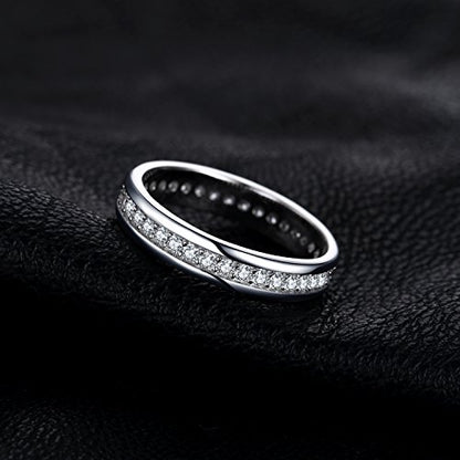 JewelryPalace Cubic Zirconia Eternity Wedding Bands For Women, 14K Yellow Rose Gold Plated 925 Sterling Silver Anniversary Promise Rings for Her, CZ Simulated Diamond Wedding Ring Jewelry Channel Set - color: 1-Sterling Silver
