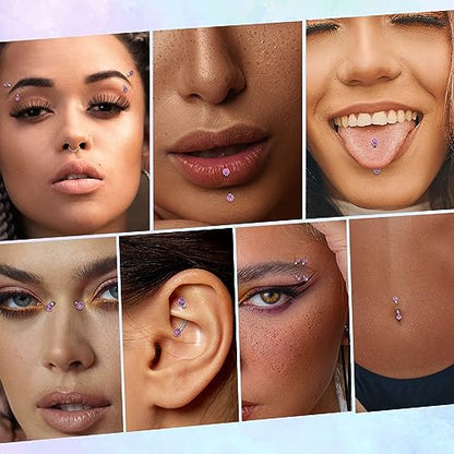 G23 Titanium Eyebrow Piercing Jewelry Eyebrow Rings Curved Barbell 16G Eyebrow Belly Button Ring Navel Rings Rook Daith Earrings Lip Ring Eyebrow Jewelry 6mm-12mm - color: 2PCS,Ball Shape Purple Opal,Silver