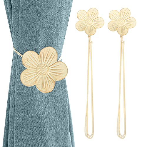 Lewondr Magnetic Curtain Tiebacks, Vintage Curtain Holdbacks, Light Gold | 1 Pair, Resin Curtain Ties with Rope Drapery Retro Window Curtain Decorative Buckle Holder for Outdoor, Home, Cafe Balcony - color: Light Gold Plum Blossom, size: 2 Pieces