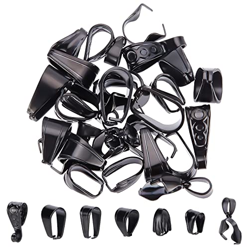 UNICRAFTALE 35pcs Electrophoresis Black Stainless Steel Snap on Bails Black Pendant Bails Snap On Bails Ice Pick Pinch Bails Clasp Connector Findings for Jewelry Making 2-7mm - color: Black