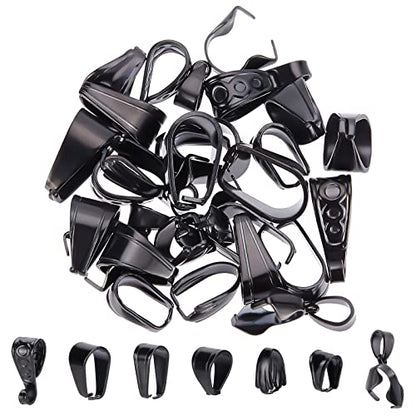 UNICRAFTALE 35pcs Electrophoresis Black Stainless Steel Snap on Bails Black Pendant Bails Snap On Bails Ice Pick Pinch Bails Clasp Connector Findings for Jewelry Making 2-7mm - color: Black
