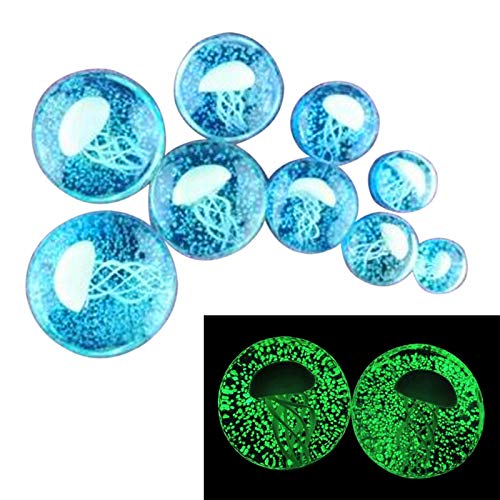 Stuppendux 4 Style 2Set Color Ocean Jellyfish Glass Double Flared Ear Plugs Tunnels Expander Stretching Kit Gauge 0g-5/8 8-16mm - color: Blue=8MM