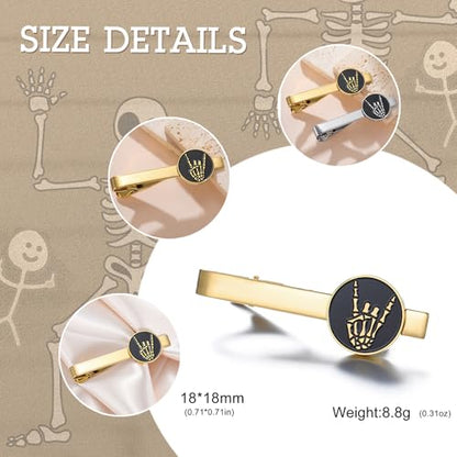 Dreamtimes Rock Skull Hand Tie Clip Halloween Shirt Tie Clips Figurine Sign Language Tie Clip Rock On Hand Gesture Stainless Steel Novelty Tie Accessory for Men - style: Style 2-G