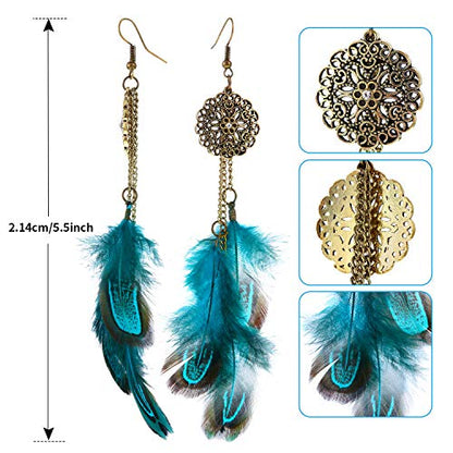 6 Pairs Women Faux Feather Earrings Dream Catcher Bohemian Fringe Tassel Long Drop Dangle Earrings Set with Design for Women - style: Style 8