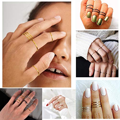 PROSTEEL Stainless Steel Rings Set, Women's Plain Band Knuckle Stacking Midi Rings Comfort Fit, Silver/Gold/Rose Gold/Black Tone, Multi Size #4-#12 - color: N 14 pcs-silver & gold