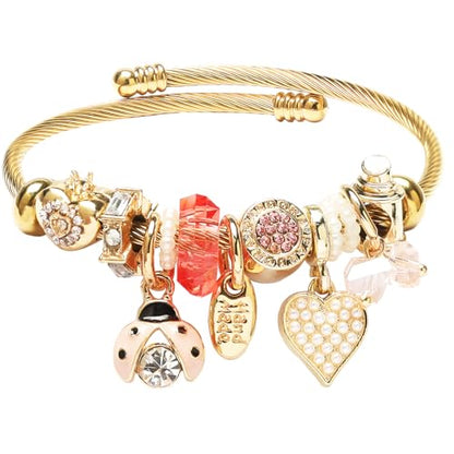 DS Charm Bracelets for girls,exquisite cute cartoon gold friendship bracelets Stainless Steel Bangle with birthday Gift box, Adjustable girls jewelry Suitable for holiday gifts - style: Gold-Beetles
