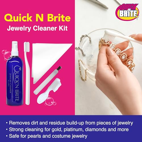 Quick 'n Brite Jewelry Cleaner Kit, with 16 oz Jewelry Cleaner, 3 Pc Cleaning Brush, and Polishing Cloth – 5 Piece