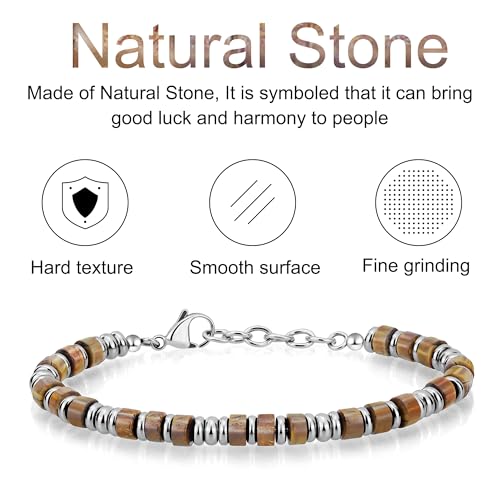 SIUMAL Mens Bracelet, Boho Stainless Steel Bracelets for Men, Beaded Bracelets, Jewelry Gifts for Husband, Father, Friends - color: Brown