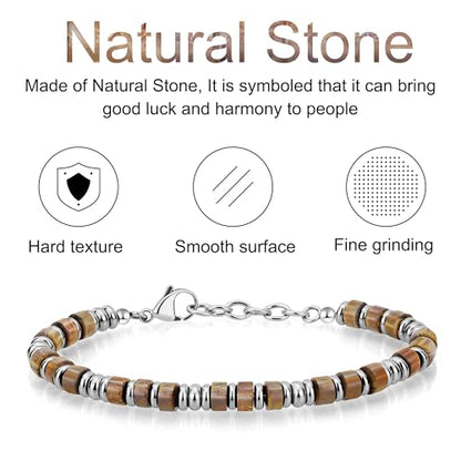 SIUMAL Mens Bracelet, Boho Stainless Steel Bracelets for Men, Beaded Bracelets, Jewelry Gifts for Husband, Father, Friends - color: Brown