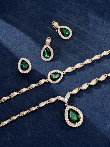 Womens Luxury Africa Dubai 18k Gold Plated Jewelry Sets Wedding Rhinestone Crystal Bib Statement Necklace Earrings Set for Brides Party Prom - color: Green 2