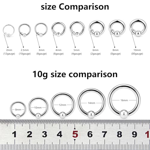 12G 10G 8G 6G 4G 2G 0G 00G Large Septum Rings Gauges Earrings Hoops 316L Surgical Steel Spring Action Captive Bead PA Ring CBR Septum Nose Rings Piercing Jewelry for Women Men - color: Silver, size: 10G=2.5mm Inner Dia: 9/16" (14mm)