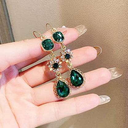 Crystal Earrings CXUEMH Teardrop Earrings for Women Blue and Green Dangle Earrings Elegant Earrings for Prom Emerald Green Earrings Formal Jewelry Crystal Drop Earrings - color: emerald