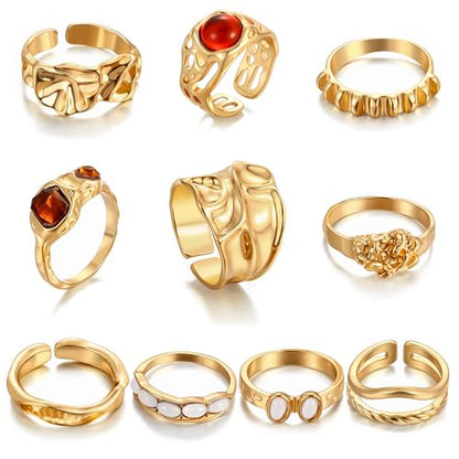 iF YOU 25 Pcs Gold Stackable Ring Set for Women, Chunky Knuckle Finger Midi Rings, Silver Simple Stacking Cute Rings Pack Trendy Stuff Jewelry Gift - style: 10 Red gem rings