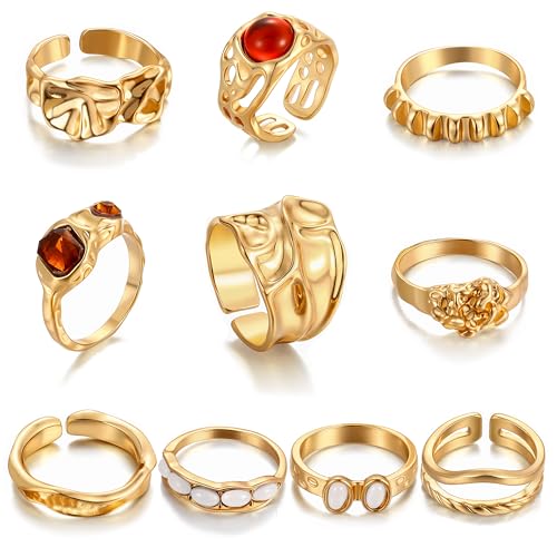 iF YOU 25 Pcs Gold Stackable Ring Set for Women, Chunky Knuckle Finger Midi Rings, Silver Simple Stacking Cute Rings Pack Trendy Stuff Jewelry Gift - style: 10 Red gem rings