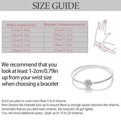 KUNSIR 925 Sterling Silver Palm Clasp Snake Chain Bracelet Basic Charm Bracelets Fit Any PDL Charm, with for Teen Women - style: KJB009