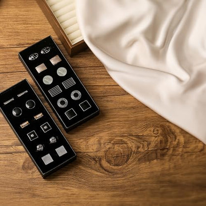 12 Pairs Cufflinks for Men Silver Black Striped Disc Square Rectangle Cuff Links Shirt Suit Men’s Cufflinks For Wedding Groom Business Elegant Gift Box - style: Mixed