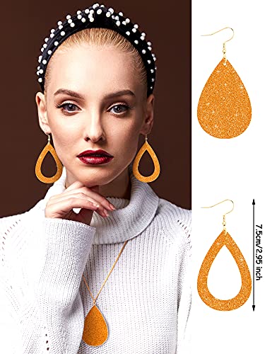 Hicarer 4 Pcs Jewelry Sets for Women Glitter Necklace and Earring Set Multi Layer Bracelet Costume Jewelry Sets for Bridal Shower Wedding - color: Orange