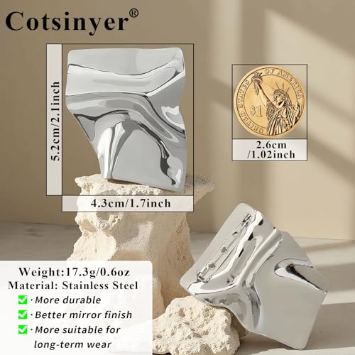 Stainless Steel Brooch Pin for Women & Men,Lapel Pin | Minimalist Statement Elegant Geometric, Sweaters Coat Suit Shawl Collar Shirt Coat Jacket Hat Dress Swim, Velvet Bag & Box - style: Square-Silver