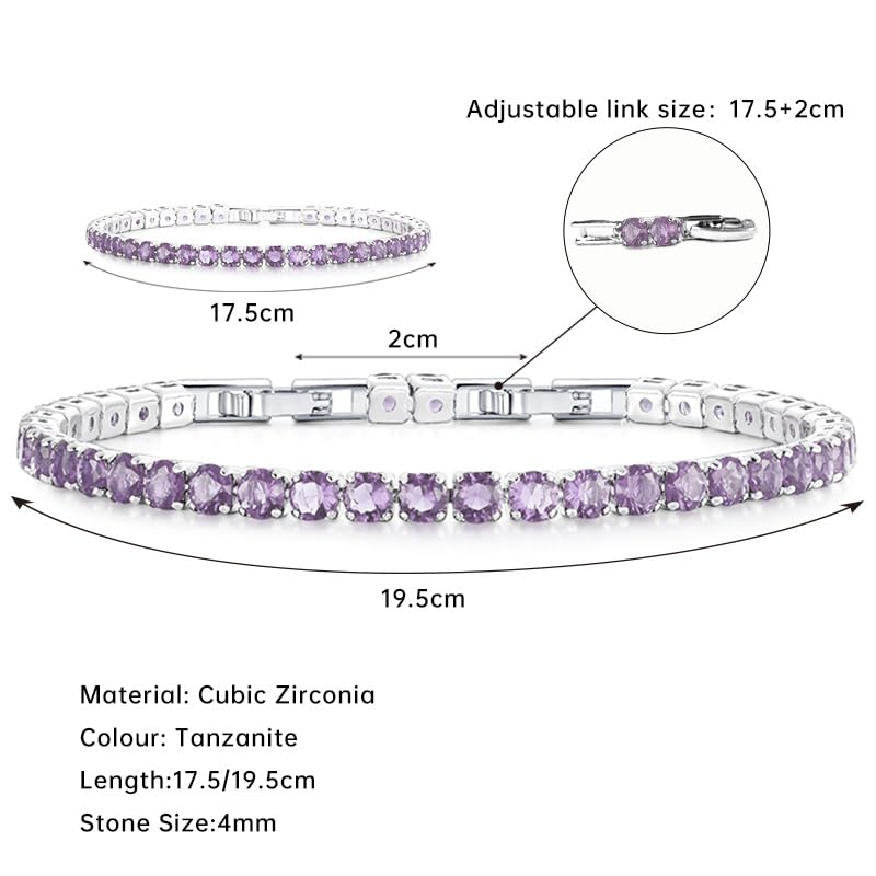 HEEYA Birthstone Silver/Gold Plated Tennis Bracelets, Adjustable 4mm CZ Tennis Bracelets for Women, Fashion Jewelry Wedding Gift Size 6.8 inch+1 inch Extender - color: 06 June Alexandrite
