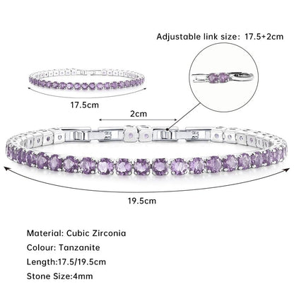 HEEYA Birthstone Silver/Gold Plated Tennis Bracelets, Adjustable 4mm CZ Tennis Bracelets for Women, Fashion Jewelry Wedding Gift Size 6.8 inch+1 inch Extender - color: 06 June Alexandrite