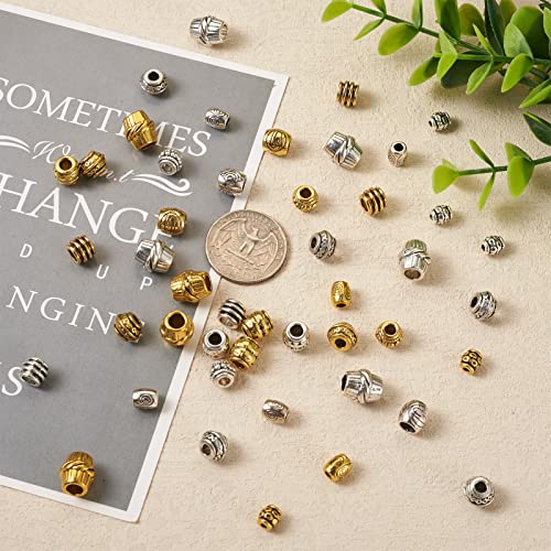 Craftdady 160Pcs Tibetan Alloy Barrel Spacer Beads 16 Styles Large Hole Retreo Metal Barrel Tube European Beads for Jewelry Crafts Making, Hole: 2-5mm - color: 2 Colors, Barrel, 160pcs