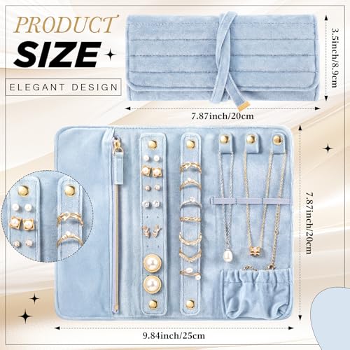 Tondiamo 1 Pcs Velvet Jewelry Roll Luxury Travel Jewelry Case for Ring Necklace Earring Bracelet Storage Bag Women Bridesmaid Gift (Light Blue) - color: Light Blue