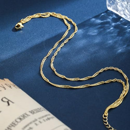 ASCOMY Ankle Bracelets for Women 14K Gold/Silver Plated Anklets for Women Waterproof Layered Cute Beads Dot Shining Twist Rope Chain Pearl Bar Link Heart Anklets Summer Beach Foot Chain Jewelry Gifts - style: Thin Twisted Rope-GD